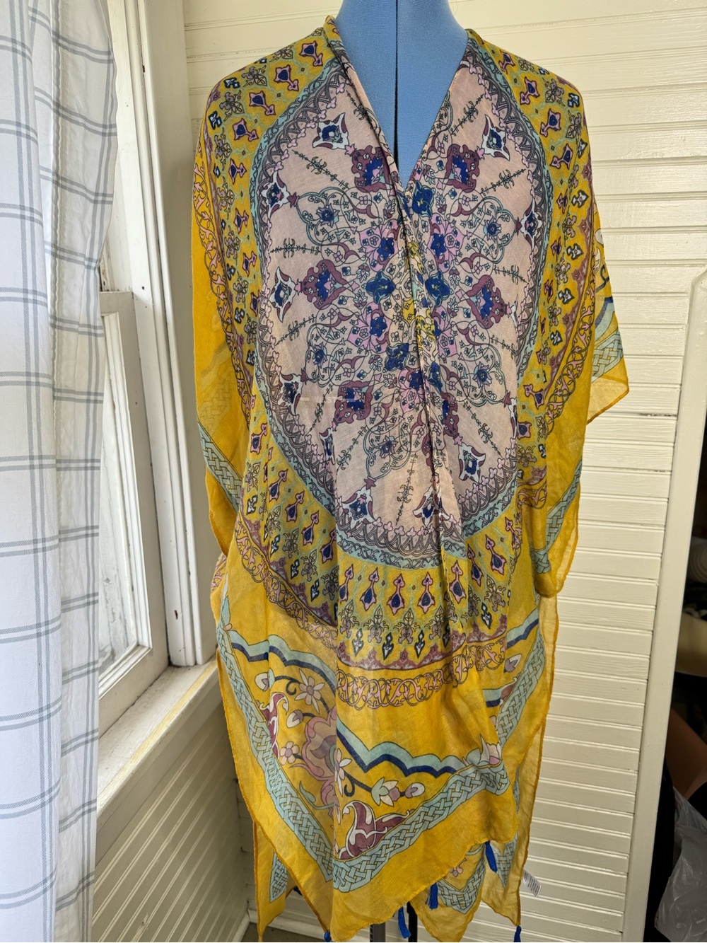 Woven Heart Yellow Printed Boho Maxi Kimono